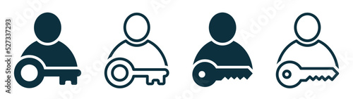 Set of user with key icon. User key icon, access, personal key, security symbol vector.