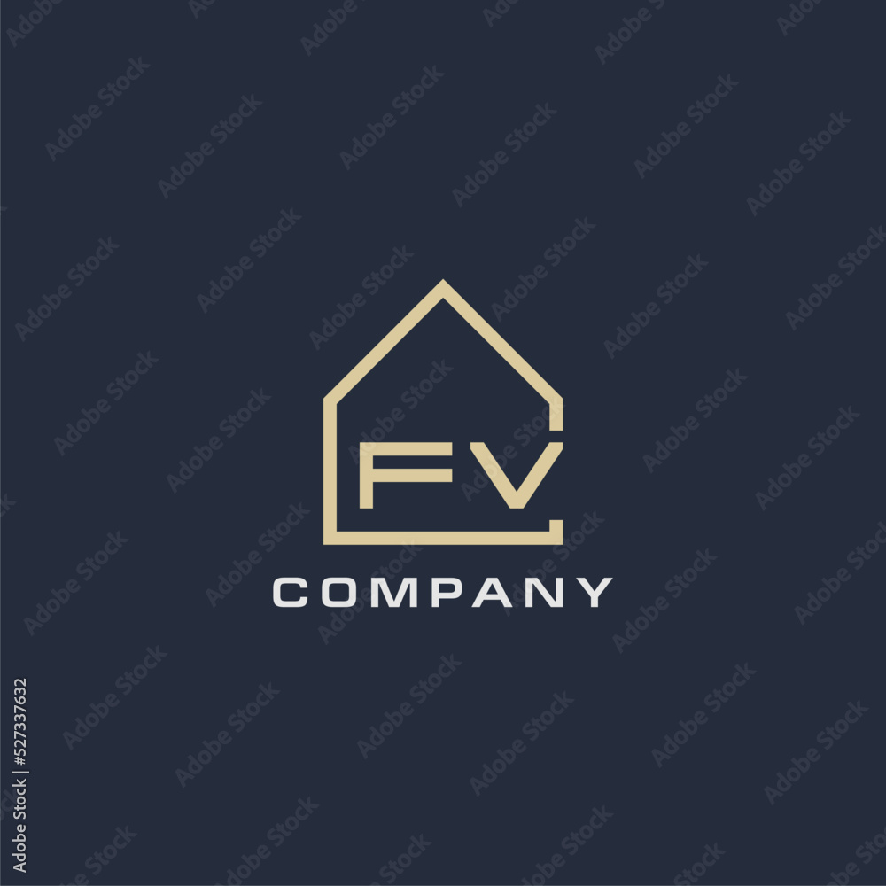 Initial letter FV real estate logo with simple roof style design ideas ...