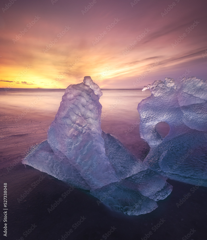 Ice formations against sundown sky Ice formations against sundown sky