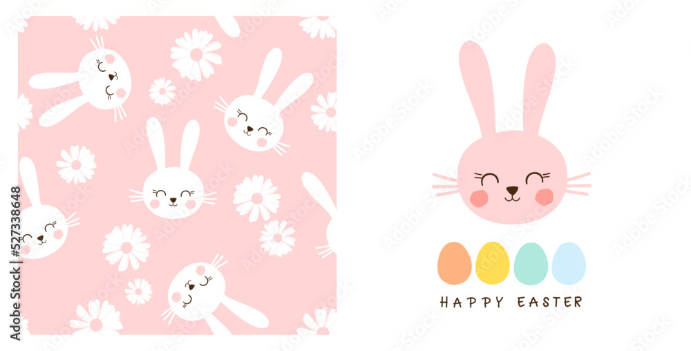 Seamless pattern with sleeping rabbit cartoons and tree on blue background vector. Seamless pattern with sleeping rabbit cartoons and tree on blue background vector.
