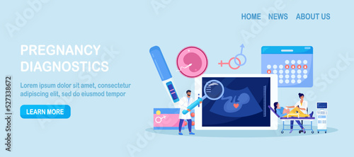 Ultrasound pregnancy screening. Embryo baby health diagnostic. Ultrasonography. Gynecologist doing belly sonography, making scan pregnant with ultrasound machine. Medical consultation by pregnancy