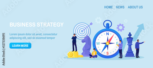 Business People Using Compass for Navigation and Orientation in Business. Strategic Planning, Future Vision. Business Strategy Direction. Mission concept. Important Decisions, Sets Goals for Company
