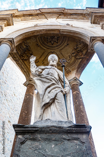 Statue of Saint Ubaldo XVIII in historic centre of Gubbio, Umbria, Italy, Europe photo