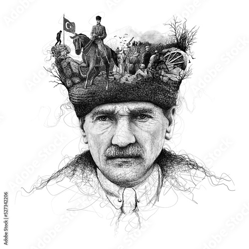 Ataturk digital illustration, Leader of Turkey