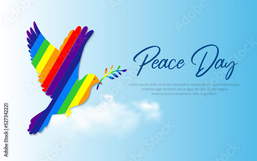 Celebration International peace day background design with pigeon flying and branch vector
