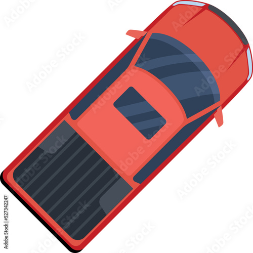 Red pickup truck top view. Cargo transport icon