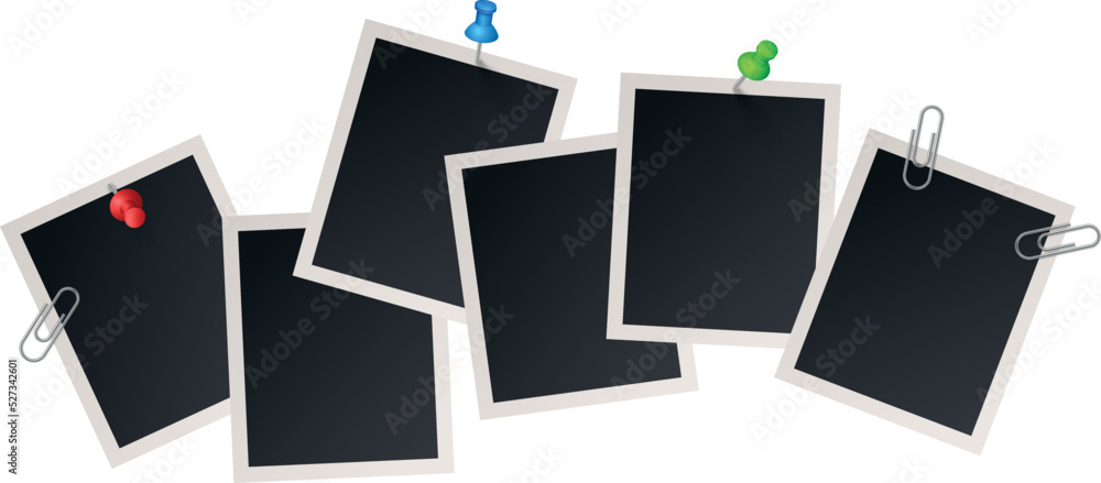 Realistic photo cards with clips. Memory picture template Realistic photo cards with clips. Memory picture template