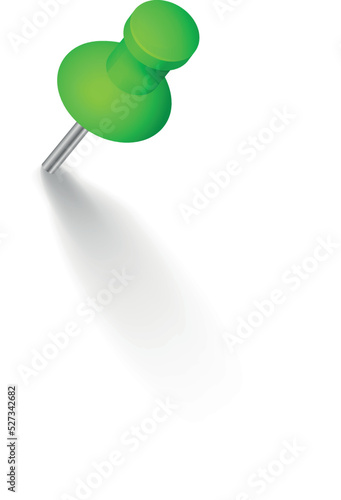 Green push pin mockup. Realistic thumb tack