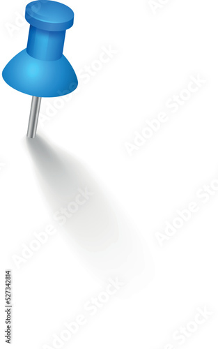 Blue board pin. 3d push tack with realistic shadow