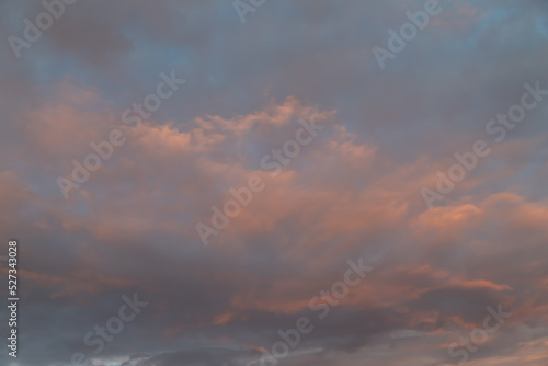 Unusual dark pink layered stratus clouds, skyscape.