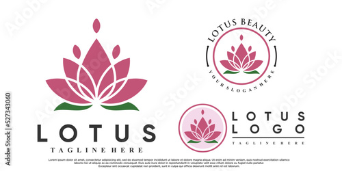 Set of lotus flower logo design with creative style Premium Vector