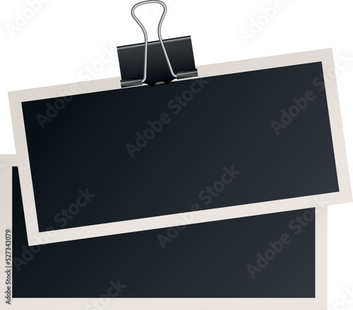 Photo card attach with paper clamp. Realistic mockup