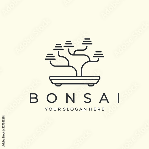 bonsai with linear style logo vector design icon template illustration