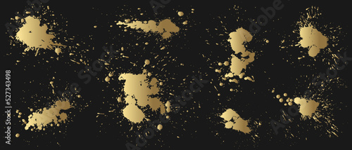 Set of gold splash on black background vector illustration. Ink splash isolated on black background
