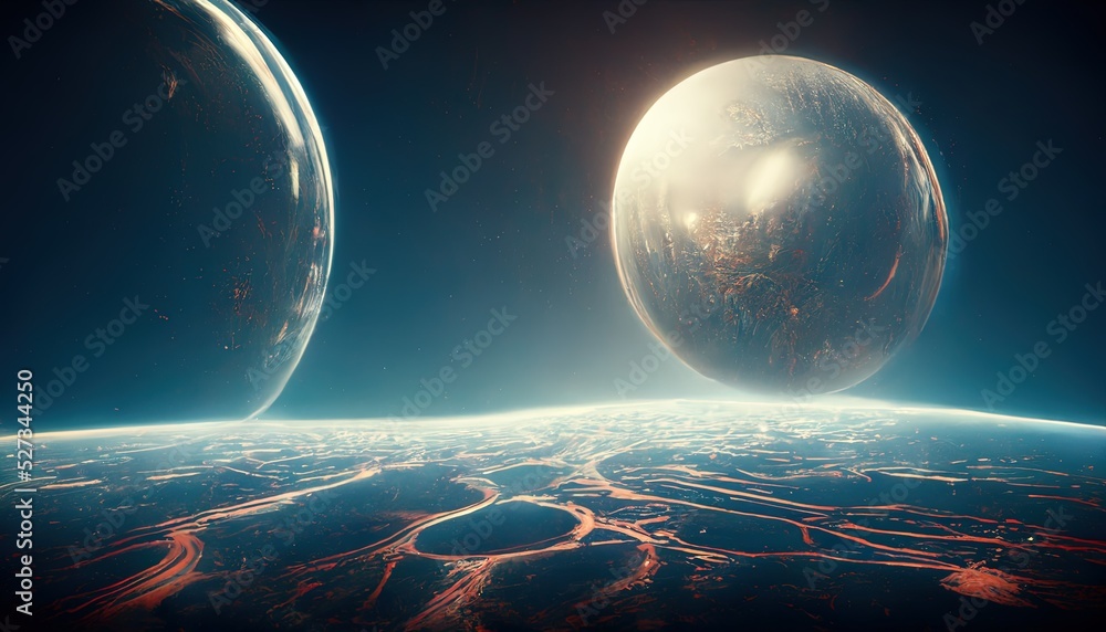 Space futuristic landscape, planetary ball. Space background. 3D illustration.