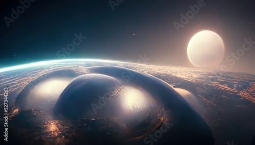 Space futuristic landscape, planetary ball. Space background. 3D illustration.