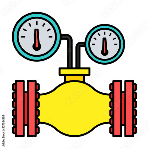 Pressure Regulating Valves Concept, gaseous flow or special Valve with gauges Vector color Icon Design, crude oil and natural  Liquid Gas Symbol, Petroleum  and gasoline Sign, power and energy market 