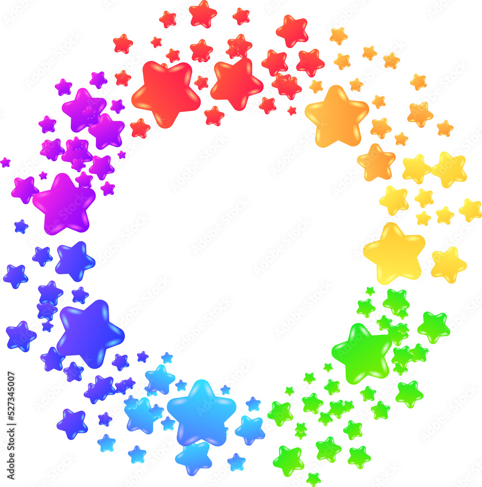 Circle composition with drawn colorful stars and place for the text in the middle on transparent background frame. Circle composition with drawn colorful stars and place for the text in the middle on transparent background frame.