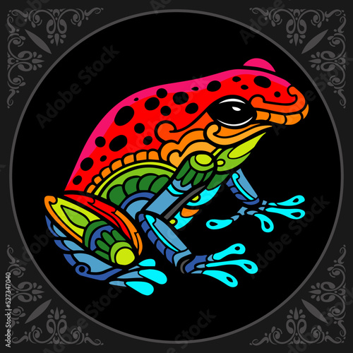 Colorful frog zentangle arts isolated on black background