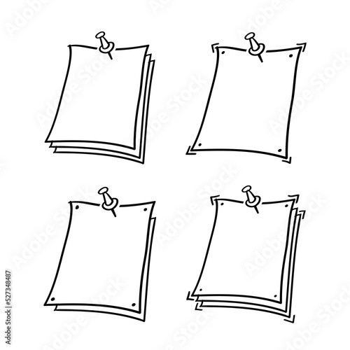 hand drawn note paper with push button in doodle style