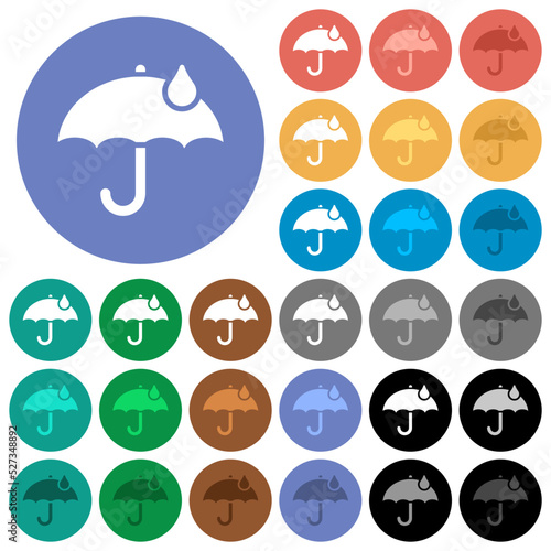Umbrella with single raindrop solid round flat multi colored icons