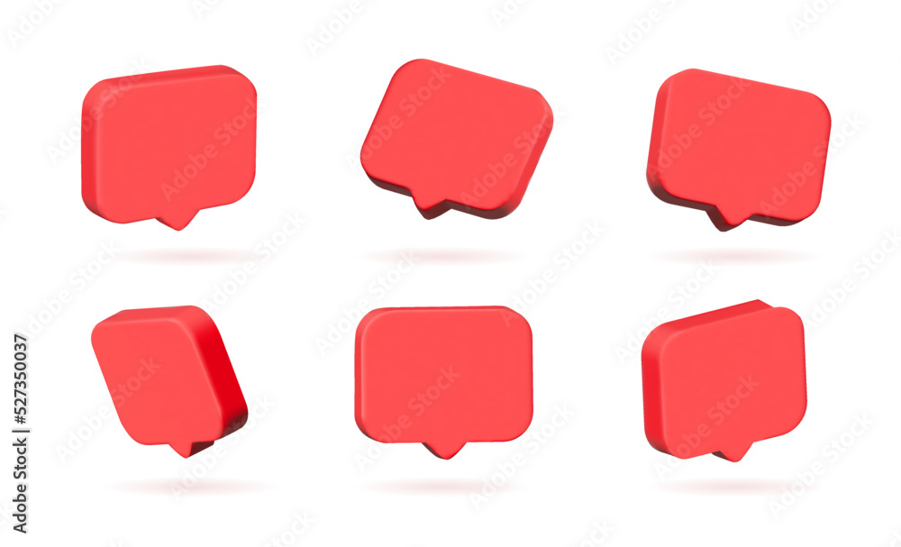 Icon set Red bubble like button or icon for feedback isolated on white background 3d rendering Icon set Red bubble like button or icon for feedback isolated on white background 3d rendering