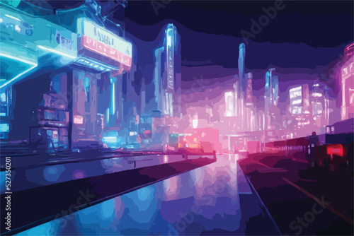 neon mega city.business district center Cyber punk theme. vector illustration © chokchai