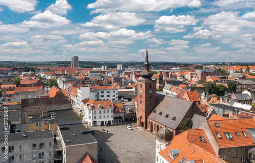 Obraz na płótnie Panoramic summer cityscape of the Old Town of Horsens, Jutland, Denmark