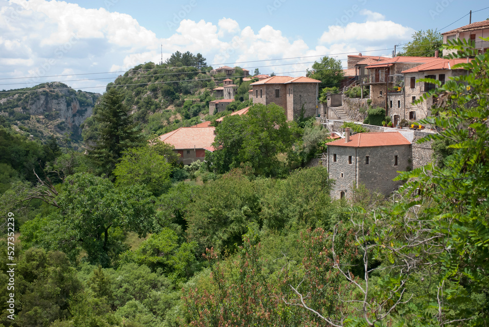 Stemnitsa, Greece / July 2022: Historic traditional village at the slopes of Mainalon mountain in the Peloponnese.