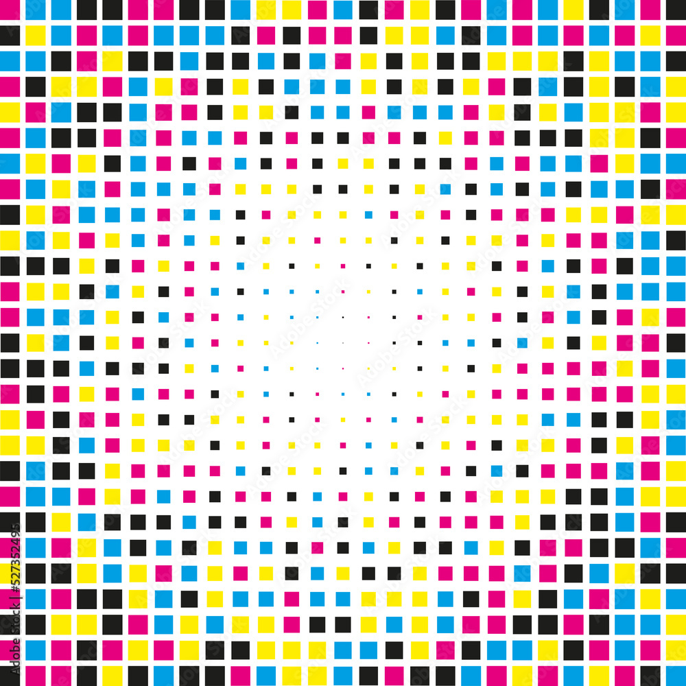 CMYK Colours Square Shapes Halftone Pattern CMYK Colours Square Shapes Halftone Pattern