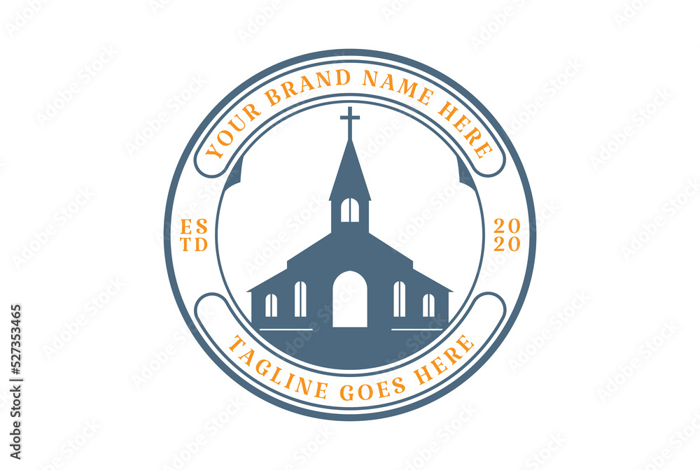 Obraz premium Vintage Retro Christian Church Chapel Badge Emblem Logo Design Vector