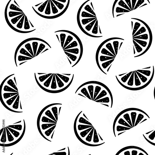 The pattern is seamless orange. The silhouette is black and white. Vector background design.