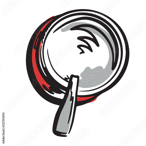 Vector drawing of sour cream in a glass with a spoon. View from above. Menu Sketch