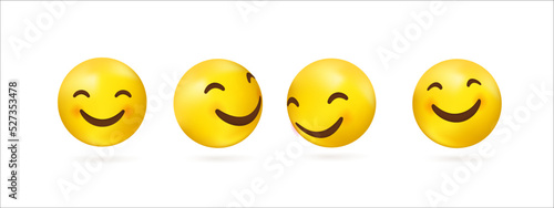 Collection of 3D face emoticons with smiling eyes