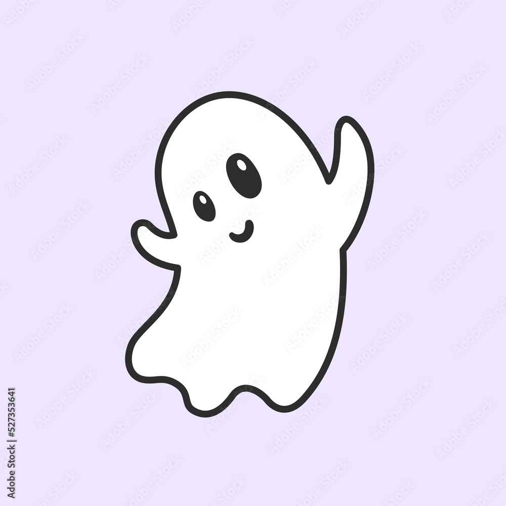 Funny little ghost. Cute cartoon character with smile. Halloween spirit. Little flying monster Funny little ghost. Cute cartoon character with smile. Halloween spirit. Little flying monster