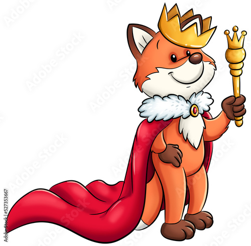 Niedlicher Fuchs mit Krone und Zepter