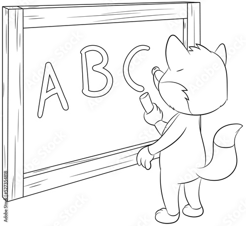 Niedlicher Fuchs der ABC auf eine Tafel schreibt