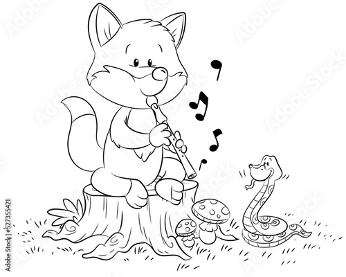 Niedlicher Fuchs spielt eine Flöte