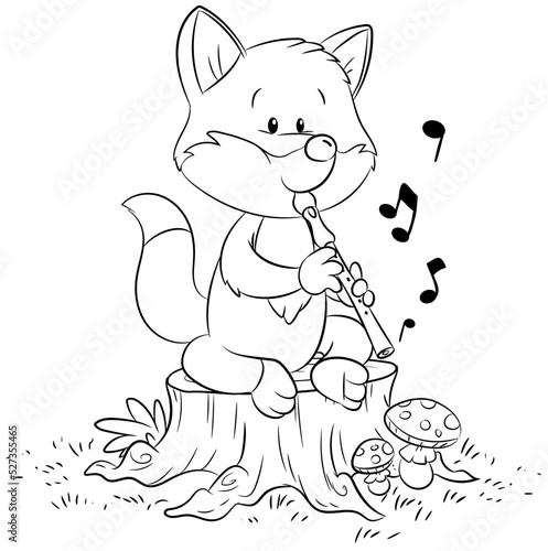 Niedlicher Fuchs spielt eine Flöte