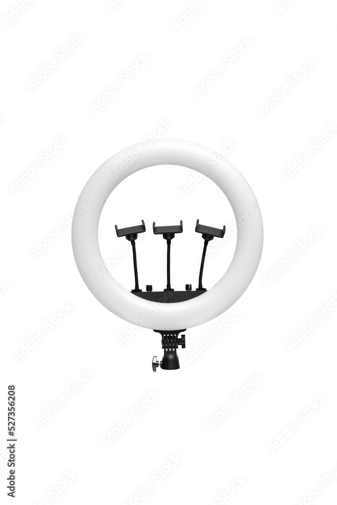 Closeup of circular neon LED lamp isolated white background. Pop Closeup of circular neon LED lamp isolated white background. Pop