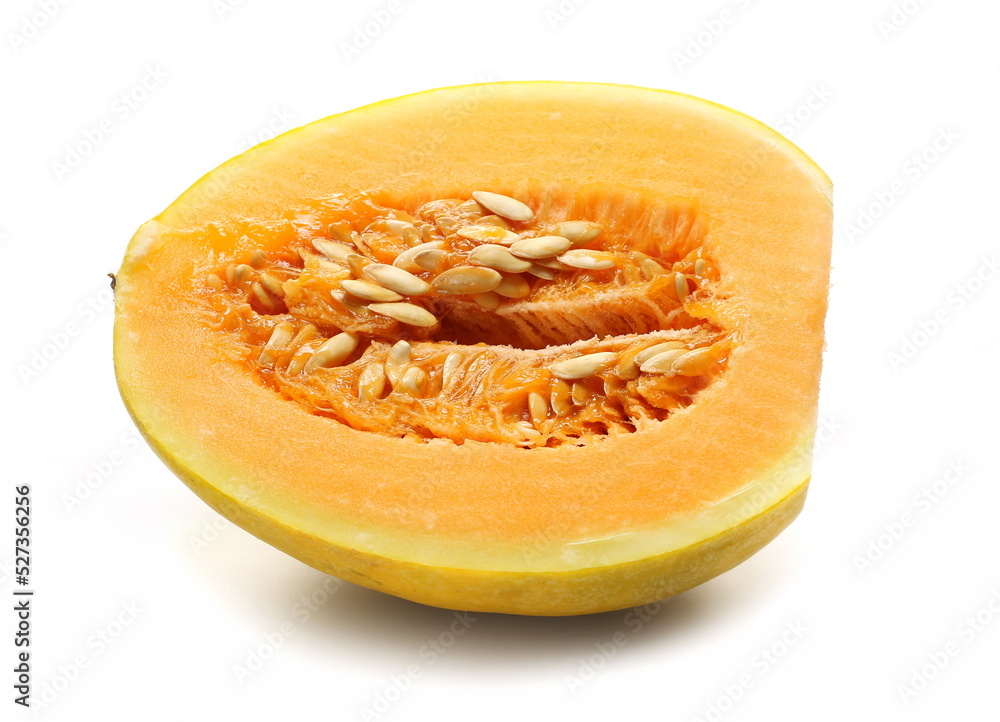 Cantaloupe melon, honeydew half isolated on white background Cantaloupe melon, honeydew half isolated on white background