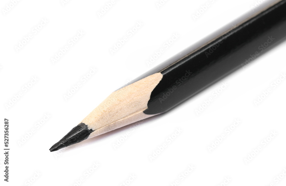 Wooden graphite pencil isolated on white background, macro Wooden graphite pencil isolated on white background, macro