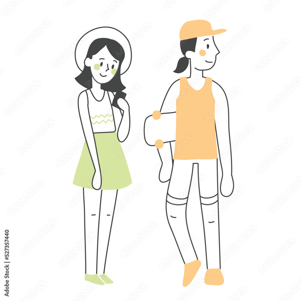 Set of teenagers wearing stylish clothes with telefone,skates and bags. Group of male and female cartoon characters dressed in trendy clothing. Flat vector illustration. Set of teenagers wearing stylish clothes with telefone,skates and bags. Group of male and female cartoon characters dressed in trendy clothing. Flat vector illustration.