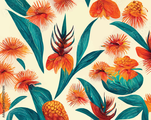 This beautiful floral pattern adds a touch of summery style to your home décor. The blue and orange color scheme creates a bright and cheerful atmosphere.