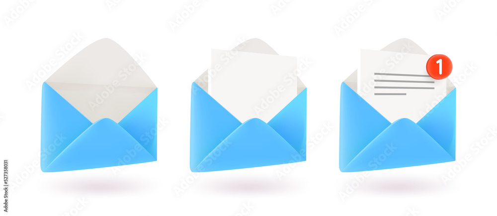 Blue paper opened envelopes set isolated on white background. Blue paper opened envelopes set isolated on white background.