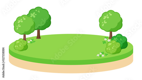 ヴィネット風_芝生広場の島_イラスト素材