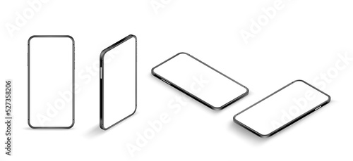 Modern smart phone with blank screen isometric collection .