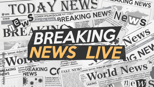 Newspaper with breaking news. Scraps of newspaper pages. Background for urgent news event. Realistic vector illustration for news with newspapers.