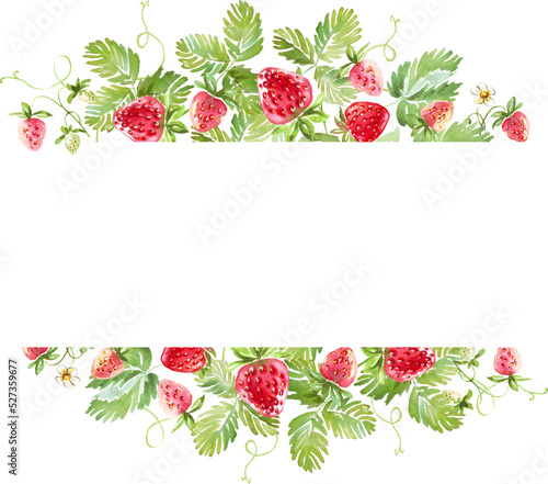 Strawberry frame. Watercolor clipart