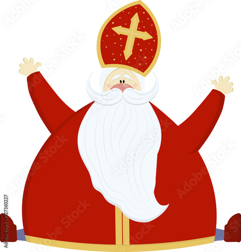 Saint Nicholas character. Saint Nicholas day old man in red clothes. Miter. Christian holiday.